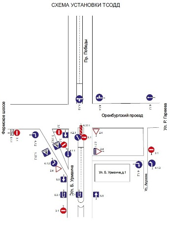 схема движения на перекрестке пр.Победы и Оренбургского проезда 