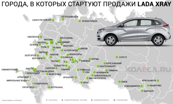 Города, в которых стартуют продажи LADA XRAY